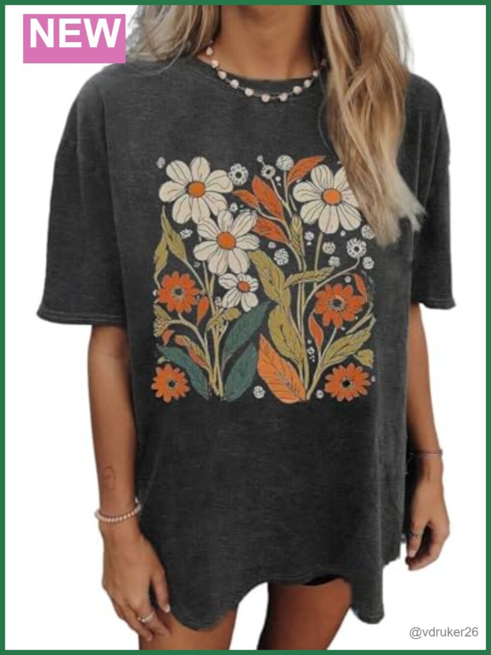 Oversized Floral Graphic T-Shirt Crew Neck Short Sleeve Summer Casual Tee